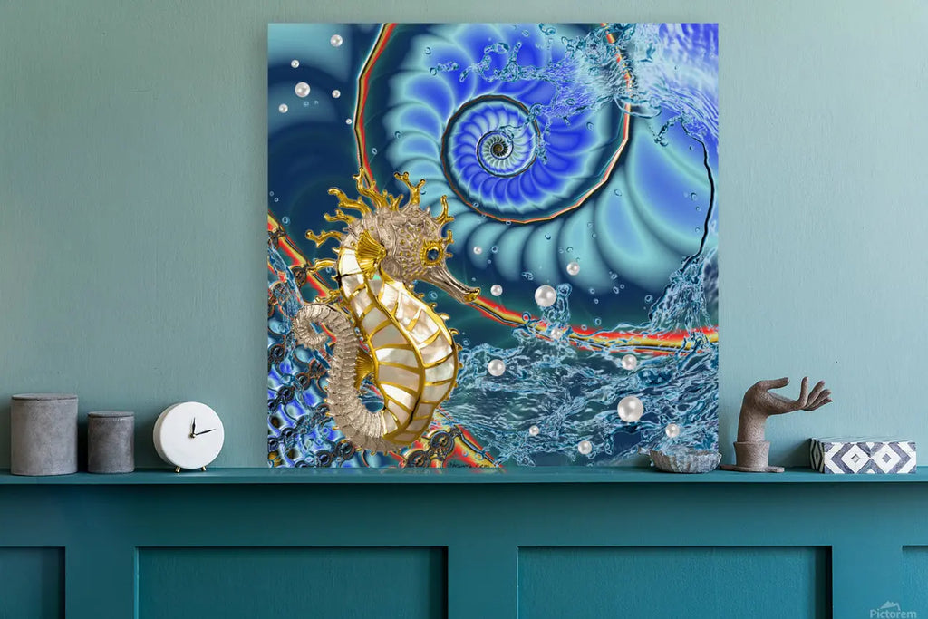 Ocean Art Canvas, Golden Seahorse Abstract Wall Art, Unique Wall Art buying