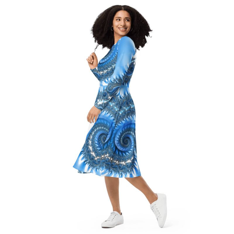 "Fractal Fern" Collection - All-over print Long Sleeve Midi Dress ZKoriginal