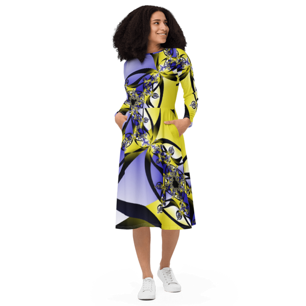 "Citrine Migration" Collection - Designer Midi Dress Long Sleeves ZKoriginal
