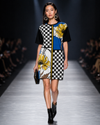 Checkmate Bloom – Designer Women's T-Shirt Dress | ZKoriginal