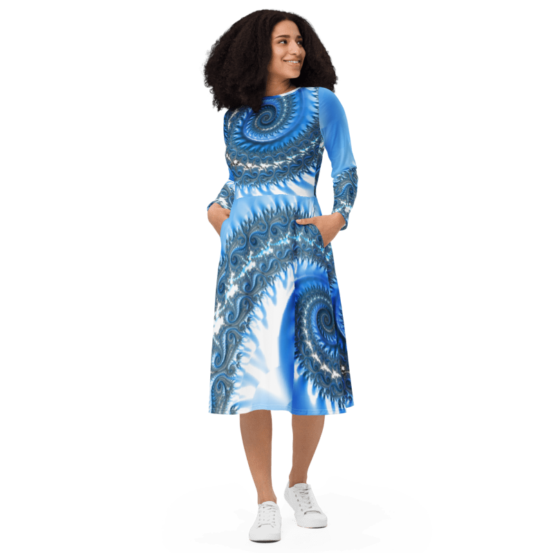 "Fractal Fern" Collection - All-over print Long Sleeve Midi Dress ZKoriginal