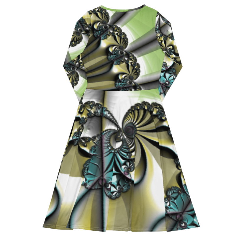 "Lustrous Lattice" Collection - All-Over Print Long Sleeve Midi Dress ZKoriginal