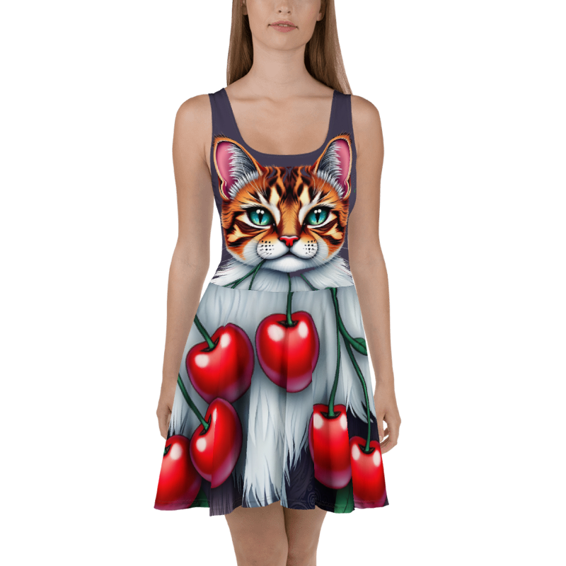 cat skater dress Womens Cute Cat Graphic Green Skater Dress