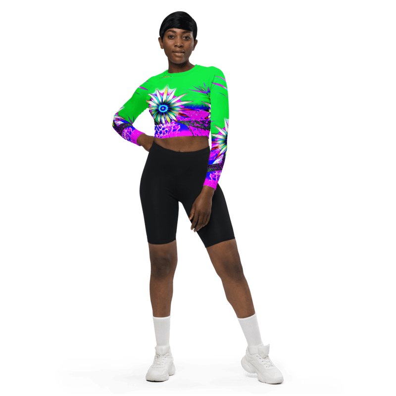 "Electric Bloom" Collection - Recycled Long Sleeve Crop Top
