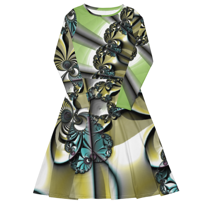 "Lustrous Lattice" Collection - All-Over Print Long Sleeve Midi Dress ZKoriginal