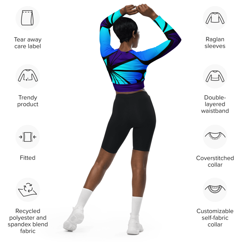 "Mystical Butterfly Bliss" Collection - Recycled Long Sleeve Crop Top ZKoriginal