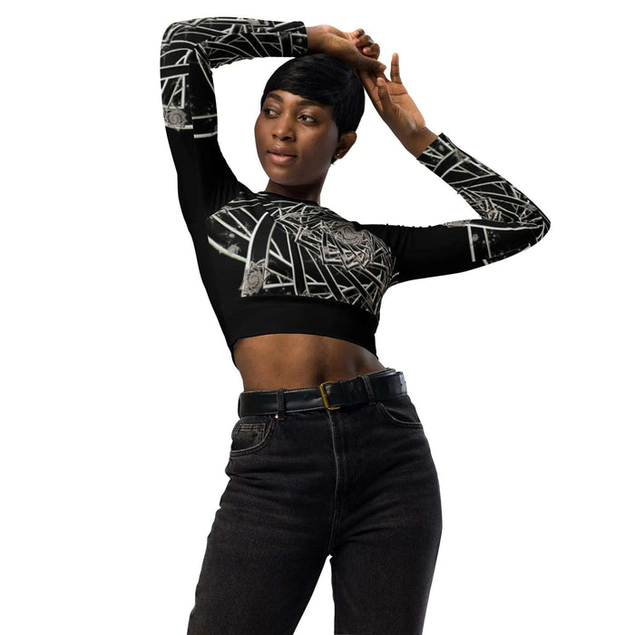 "Black Topological Rose" Collection - Long Sleeve Crop Top ZKoriginal