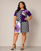 Checkmate Royal Bloom – Designer Women's T-Shirt Dress | ZKoriginal