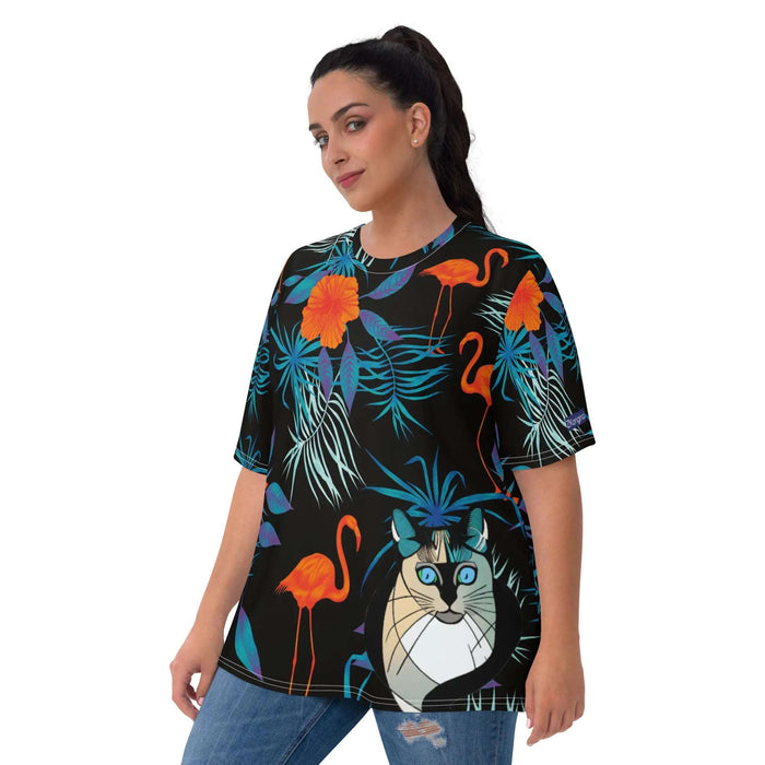 "Cat Lovers" Collection - Flamingos and Cat Women's T-shirt ZKoriginal