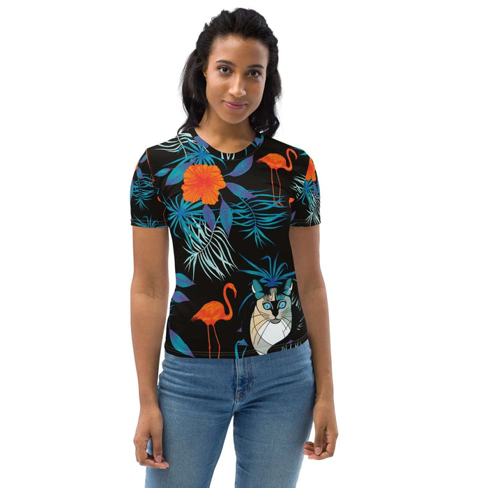 "Cat Lovers" Collection - Flamingos and Cat Women's T-shirt ZKoriginal