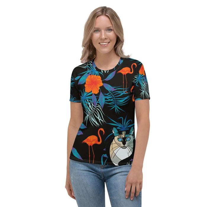 "Cat Lovers" Collection - Flamingos and Cat Women's T-shirt ZKoriginal