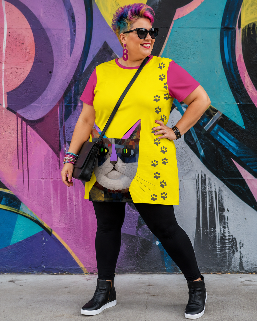"Cat Lovers" Collection - Cat Face T-shirt Designer Dress