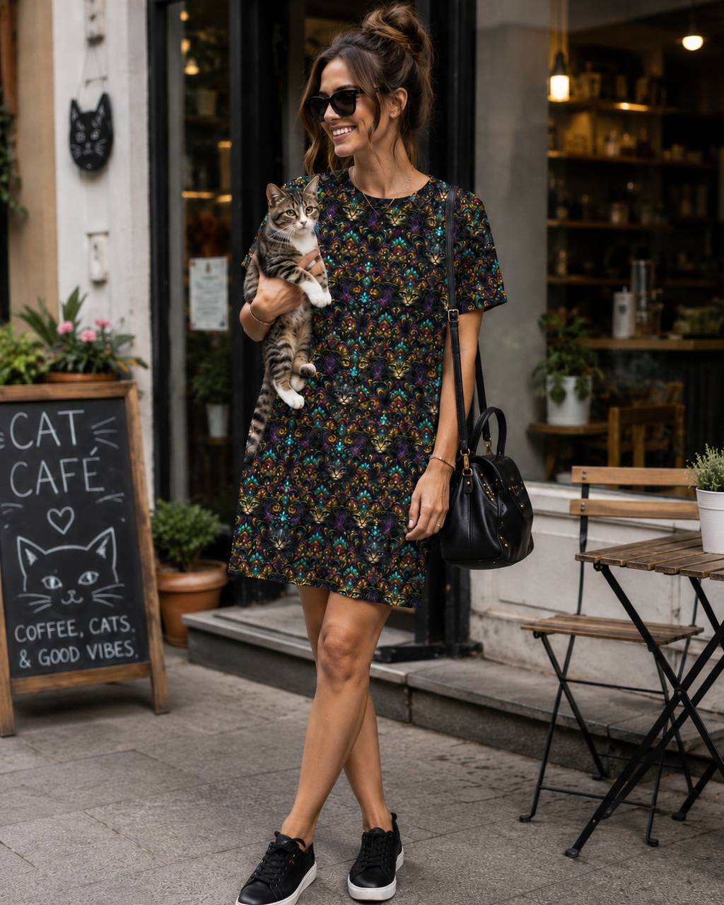 "Bound by Love" Collection - Cat Faces T-shirt Dress