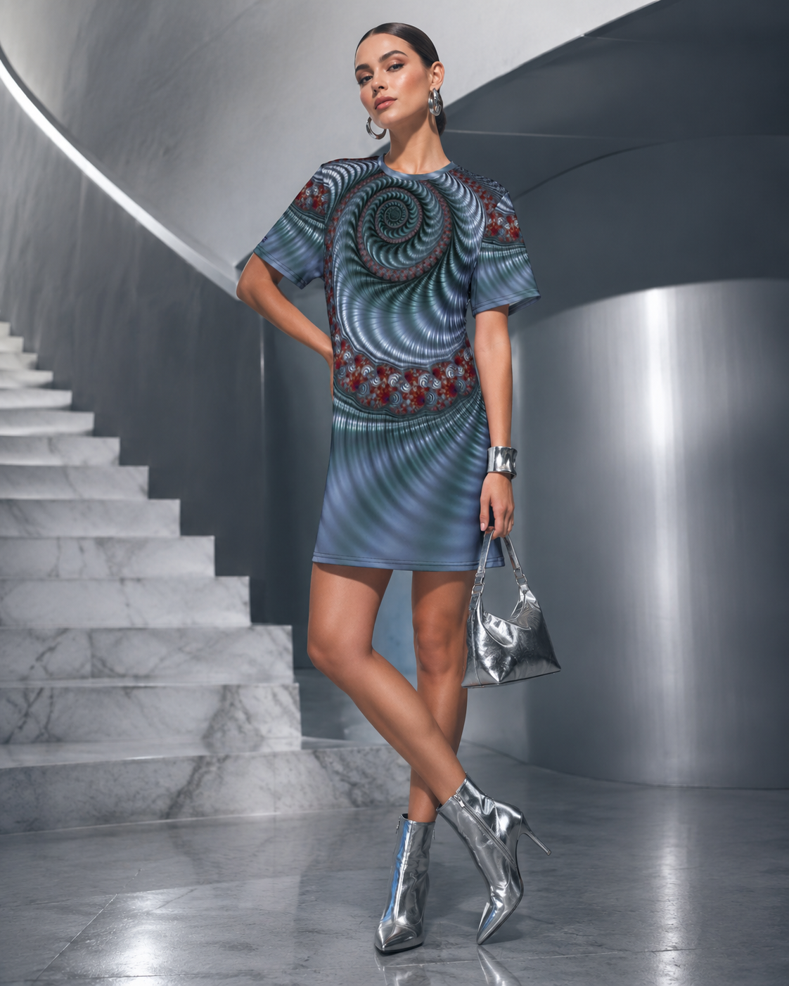 "Fractal Seashell" Collection - Designer T-Shirt Dress