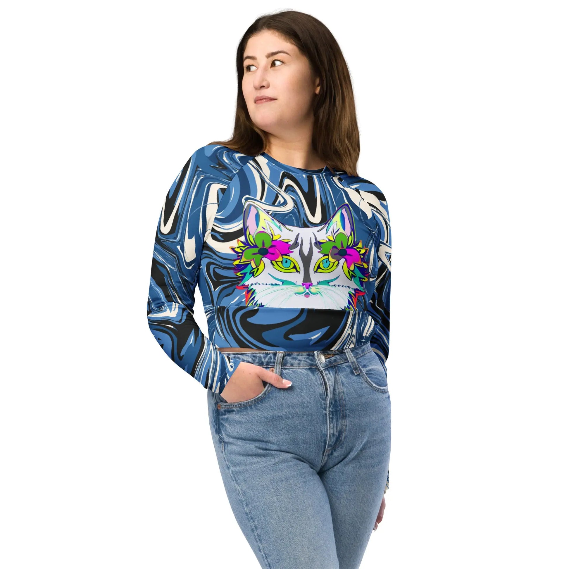 "Sonya My Beautiful Cat" Collection - Recycled Long Sleeve Crop Top ZKoriginal