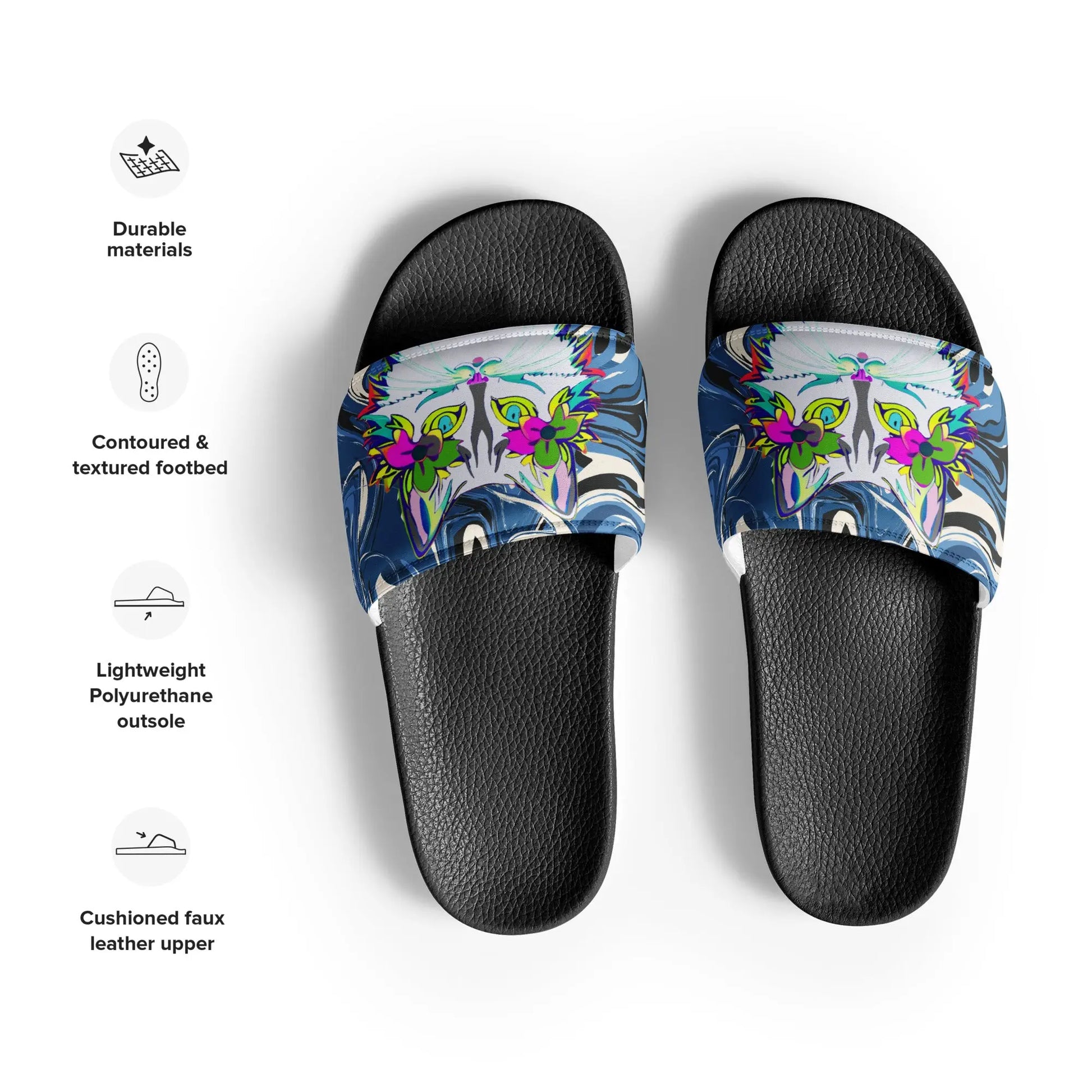 "Sonya My Beautiful Cat" Collection - White Cat Print Mens Slides ZKoriginal