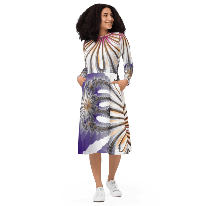 "Morning Bloom" Collection - All-over print Long Sleeve Midi Dress ZKoriginal