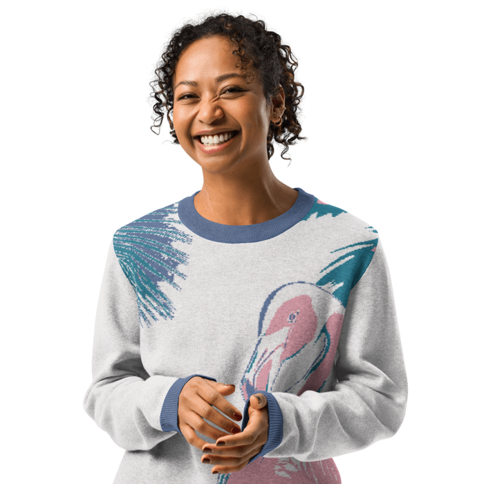 "Majestic Flamingo" Collection - Knitted Crew Neck Sweater