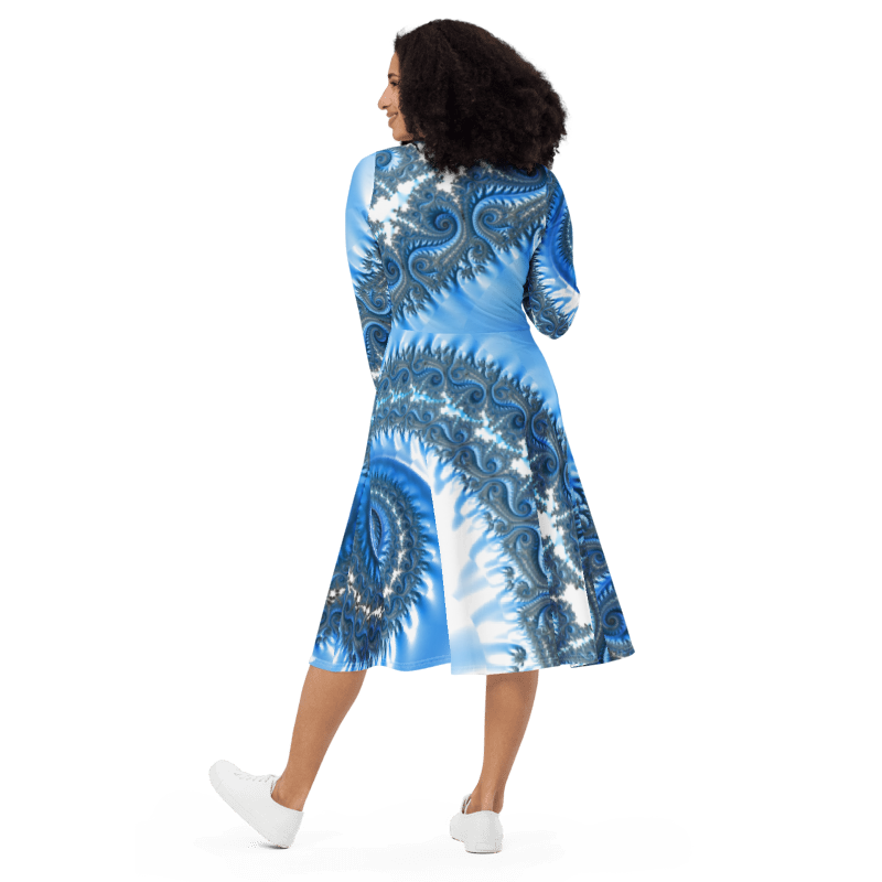 "Fractal Fern" Collection - All-over print Long Sleeve Midi Dress ZKoriginal