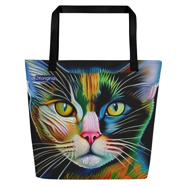 "Cat Lovers" Collection - Cat Face Print Large Tote Bag ZKoriginal