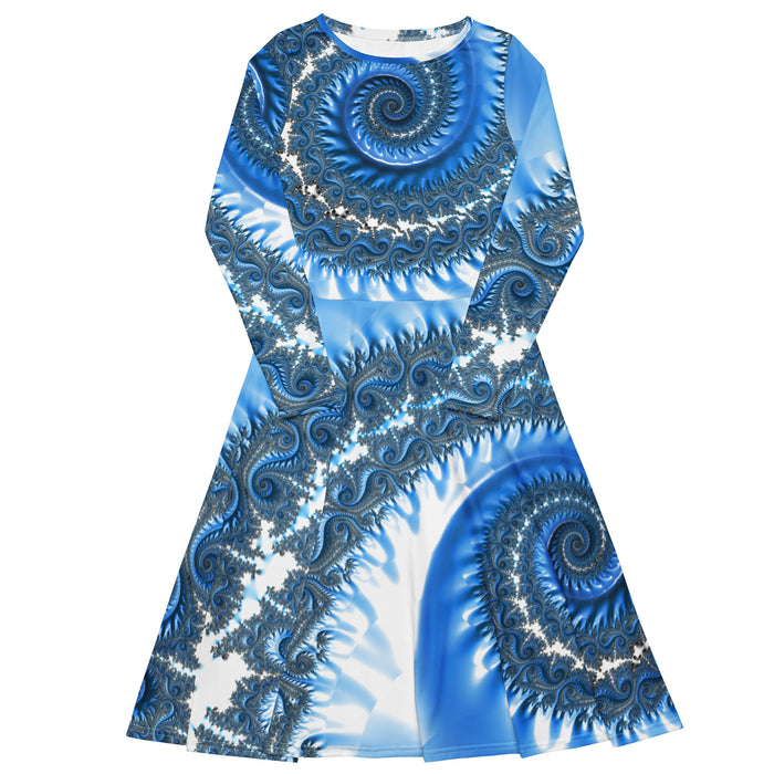 "Fractal Fern" Collection - All-over print Long Sleeve Midi Dress ZKoriginal