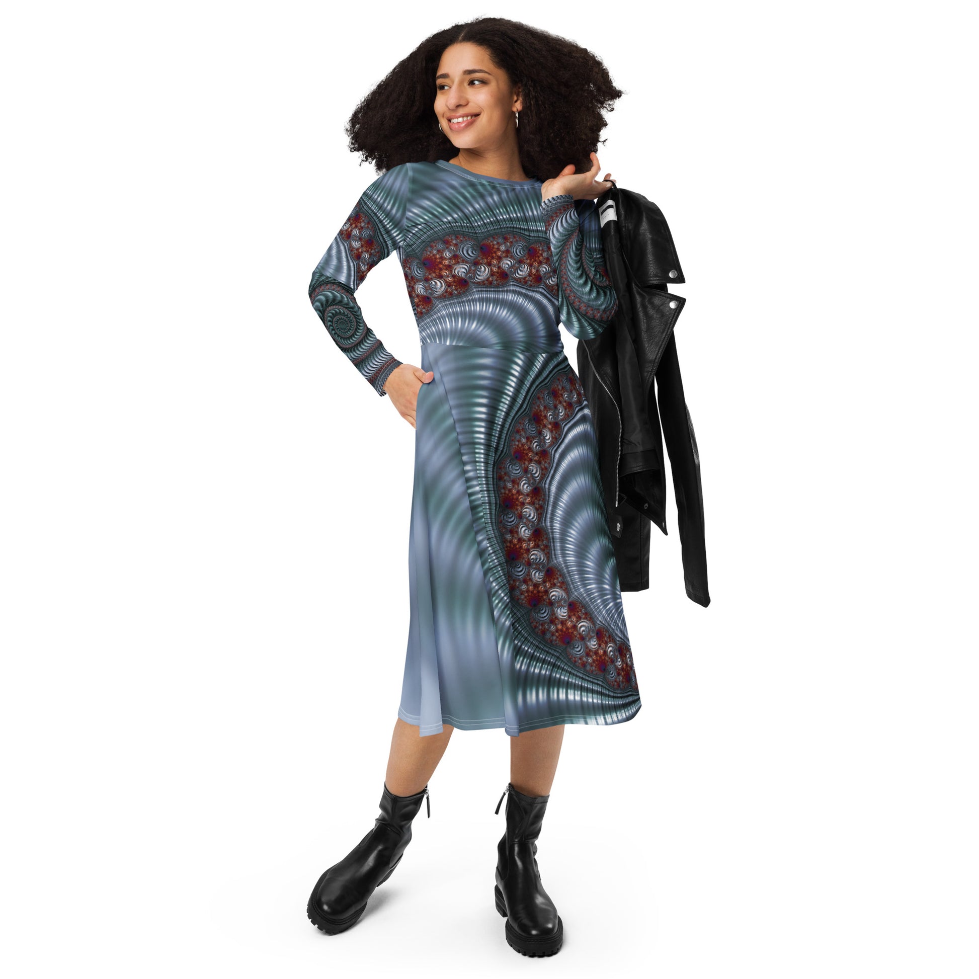 Fractal Seashell" Collection - Designer Long Sleeve Midi Dress ZKoriginal Fractal Seashell" Collection - Designer Long Sleeve Midi Dress ZKoriginal