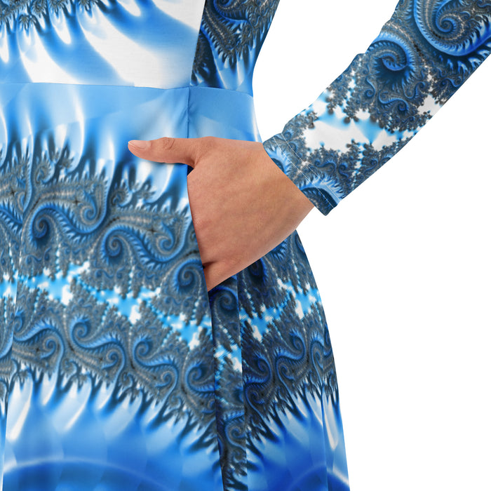 "Fractal Fern" Collection - All-over print Long Sleeve Midi Dress ZKoriginal