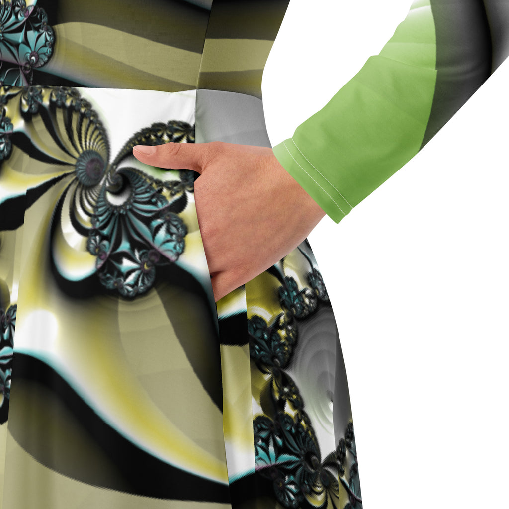 "Lustrous Lattice" Collection - All-Over Print Long Sleeve Midi Dress ZKoriginal