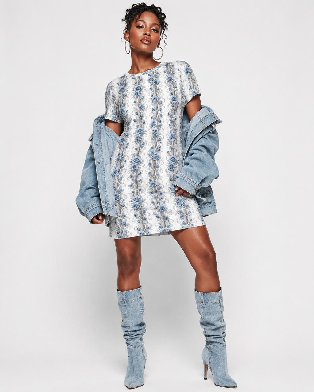"Blue Serpent Rose " Collection - Designer T-Shirt Dress