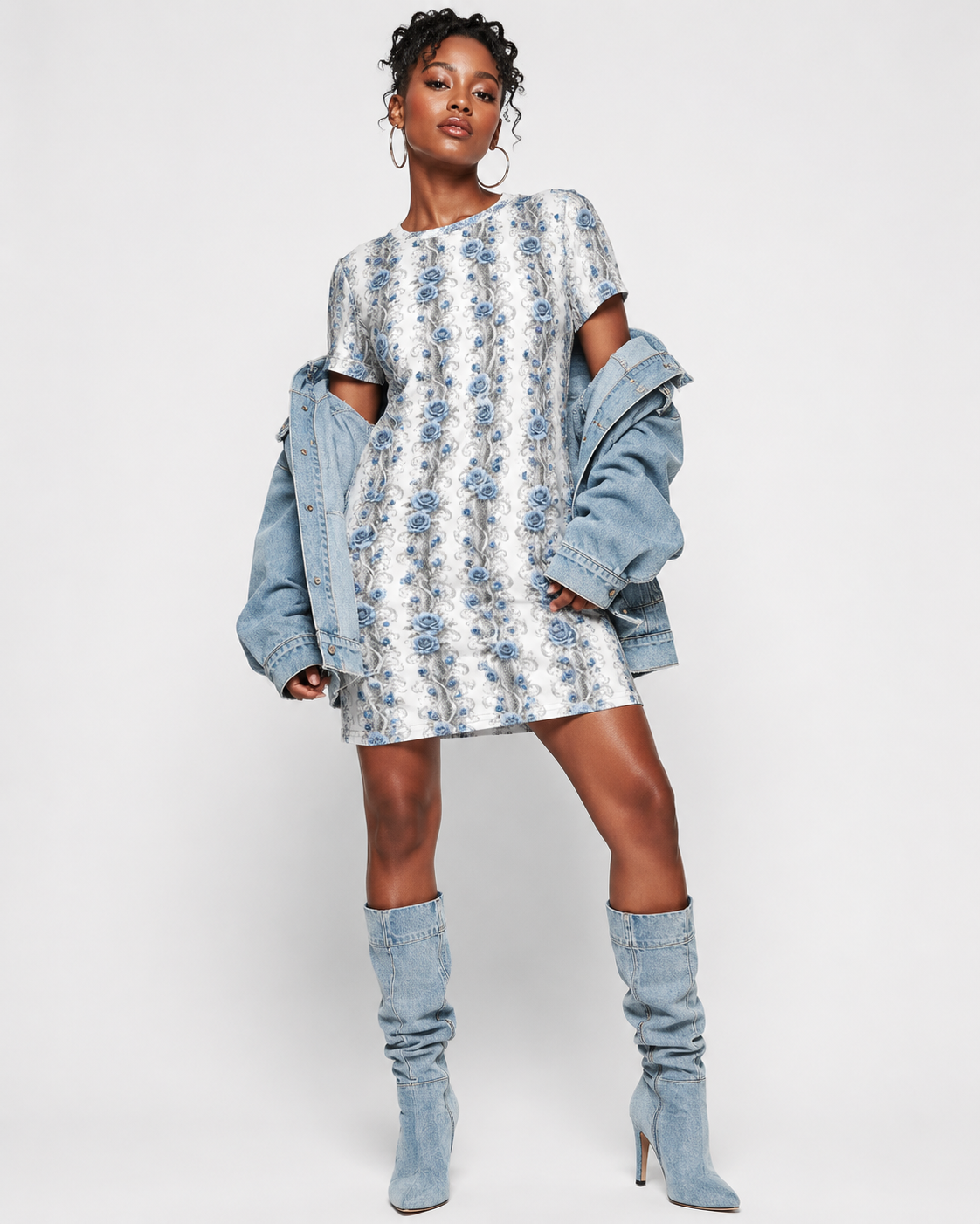 "Blue Serpent Rose " Collection - Designer T-Shirt Dress