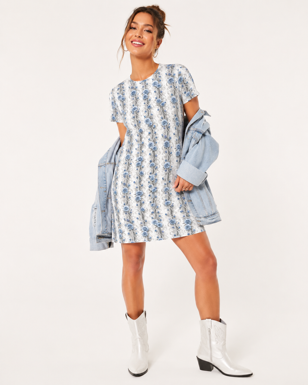 "Blue Serpent Rose " Collection - Designer T-Shirt Dress