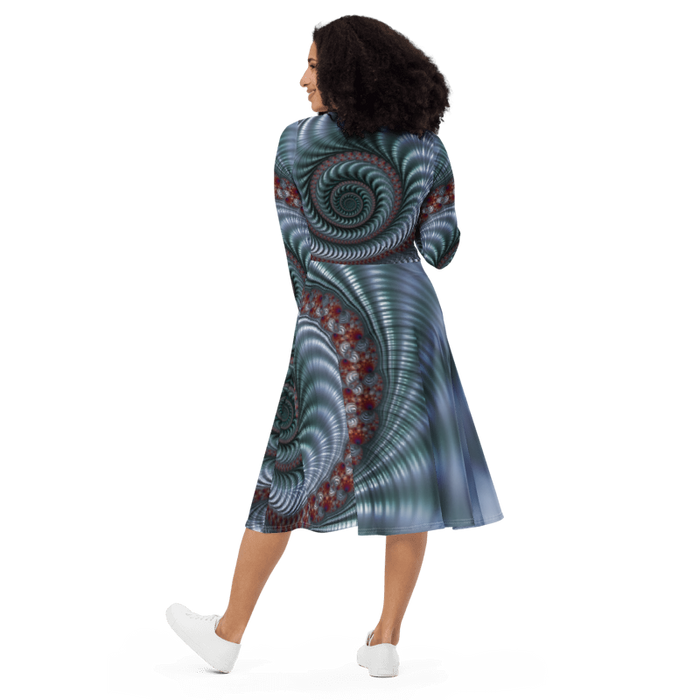 "Fractal Seashell" Collection - Designer Long Sleeve Midi Dress ZKoriginal