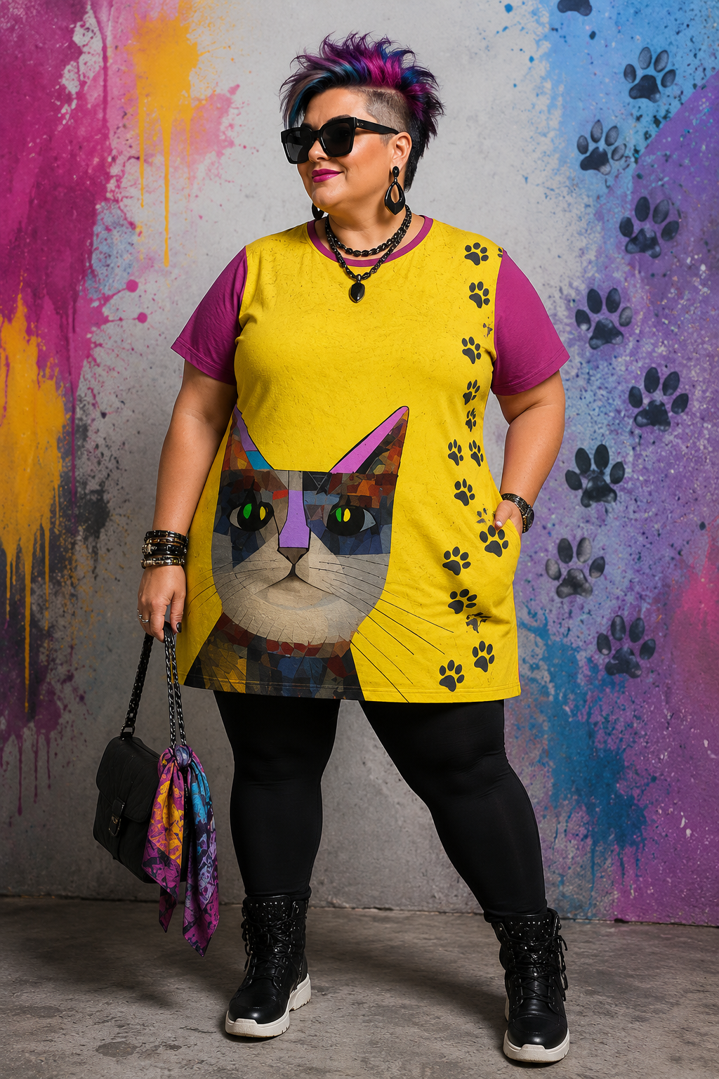 "Cat Lovers" Collection - Cat Face T-shirt Designer Dress