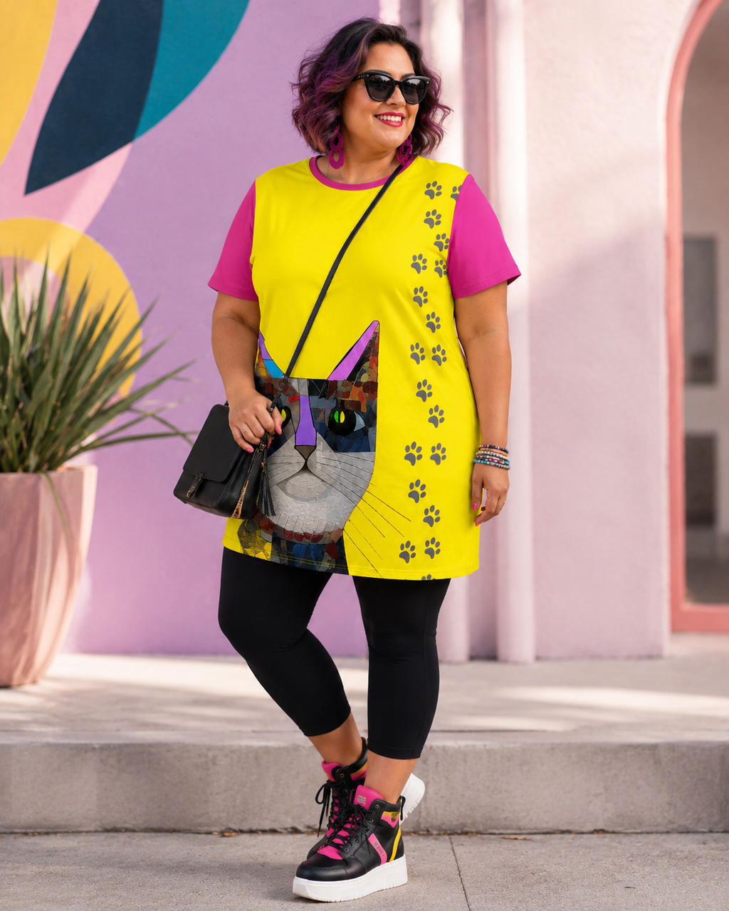 "Cat Lovers" Collection - Cat Face T-shirt Designer Dress