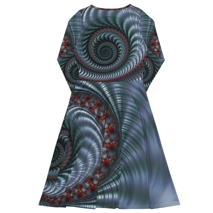 "Fractal Seashell" Collection - Designer Long Sleeve Midi Dress ZKoriginal