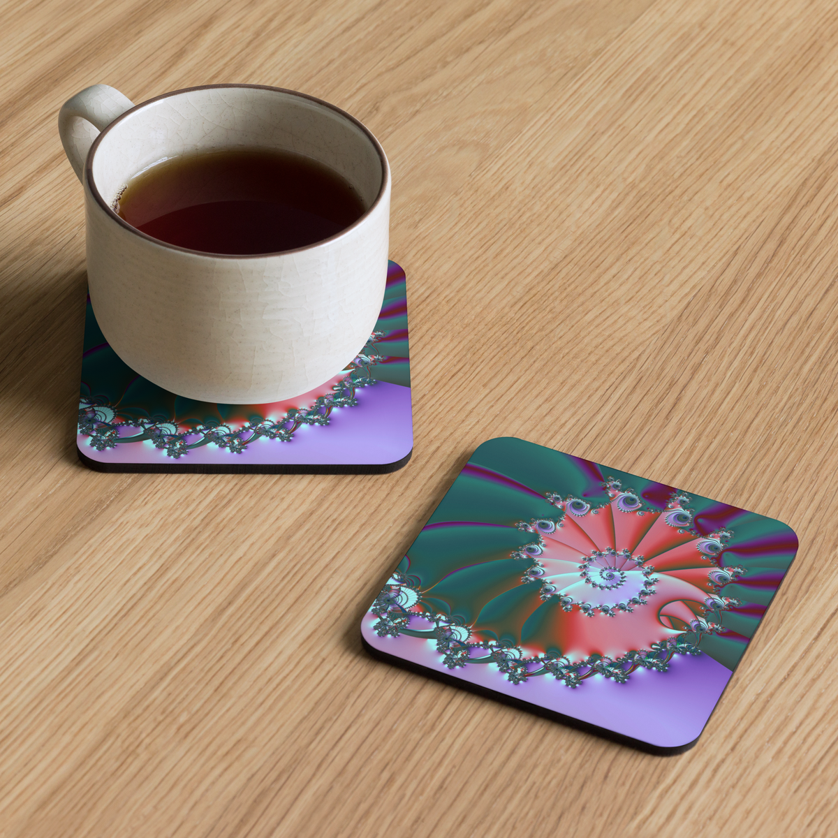 "Spiral Wave Radiant Twist" Collection - Cork Back Coaster ZKoriginal