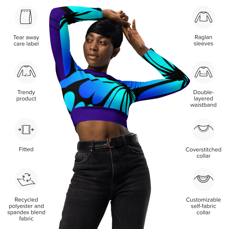 "Mystical Butterfly Bliss" Collection - Recycled Long Sleeve Crop Top ZKoriginal