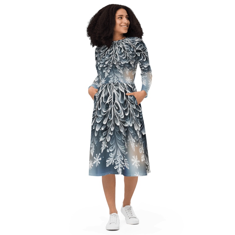 "Frosted Elegance" Collection - Long sleeve Midi Dress