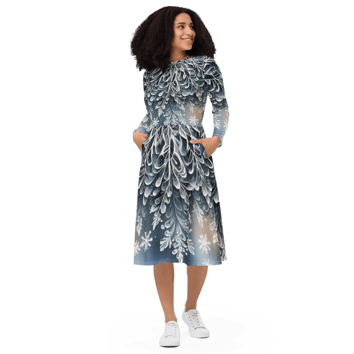 "Frosted Elegance" Collection - Long sleeve Midi Dress