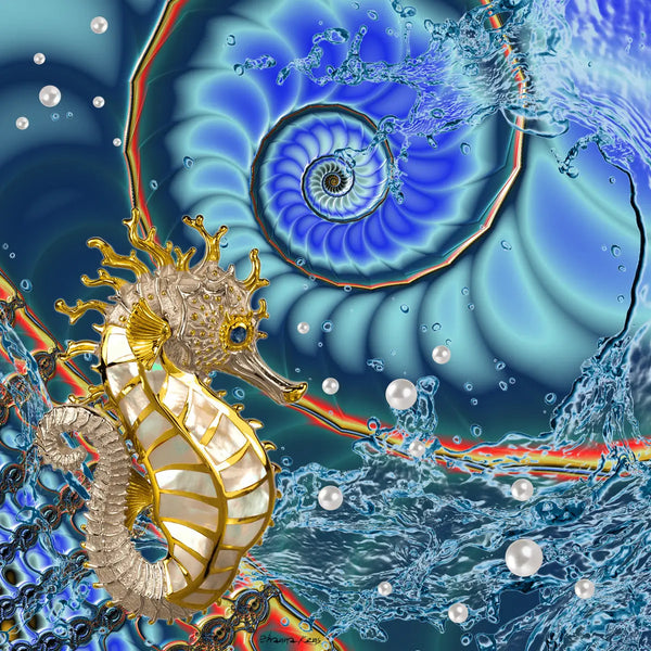 Abstract Seahorse Art "Golden Seahorse" ZKoriginal