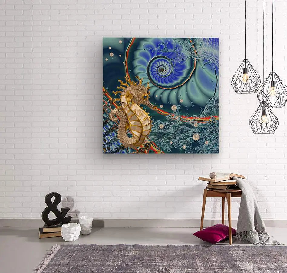 Abstract Seahorse Art "Golden Seahorse" ZKoriginal