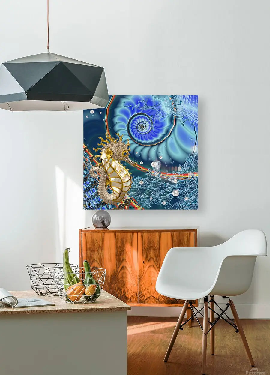 Abstract Seahorse Art "Golden Seahorse" ZKoriginal