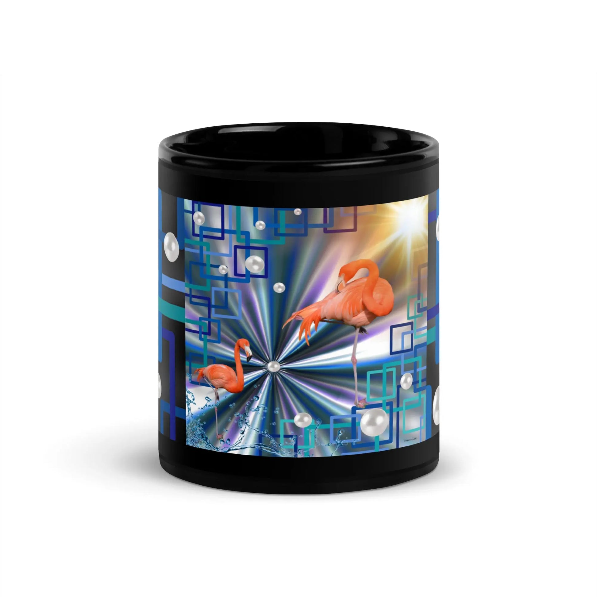 "Allegory of Two Flamingos" Collection - Black Glossy Mug ZKoriginal