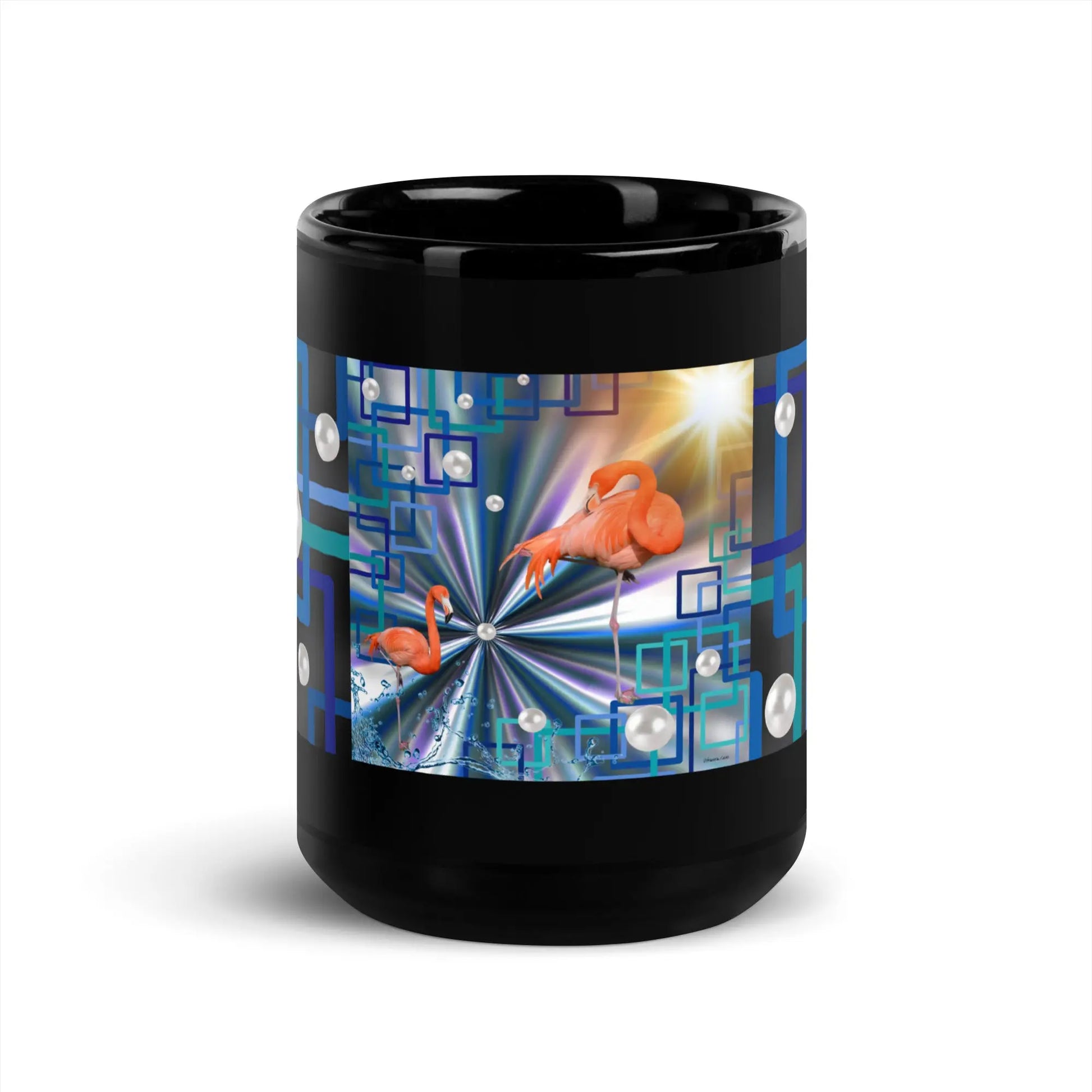 "Allegory of Two Flamingos" Collection - Black Glossy Mug ZKoriginal