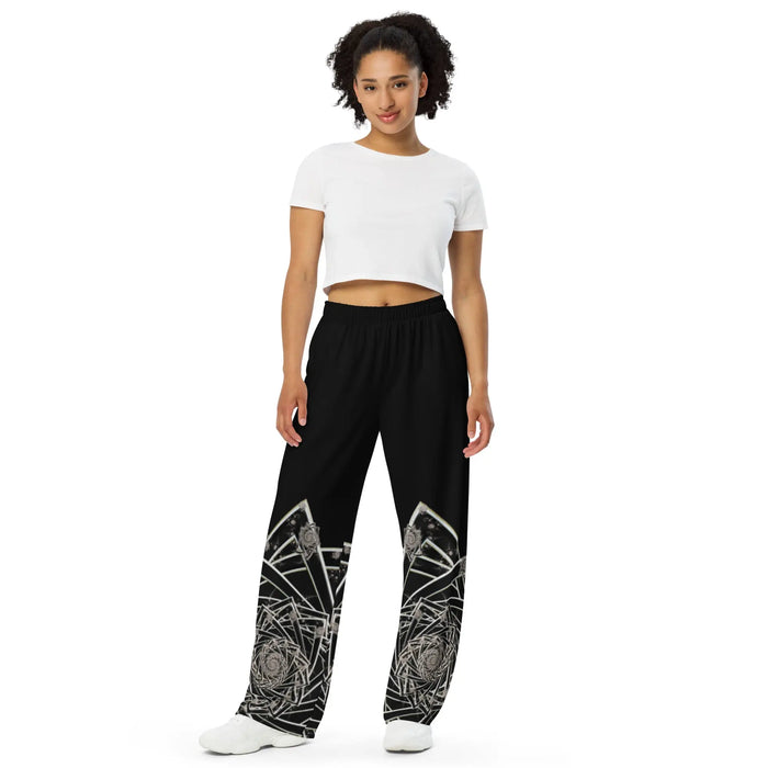 "Black Topological Rose" Collection - All Over Print Unisex Wide Leg Pants ZKoriginal