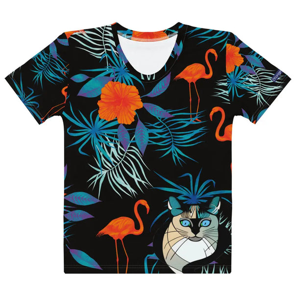 "Cat Lovers" Collection - Flamingos and Cat Women's T-shirt ZKoriginal