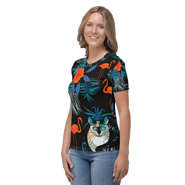 "Cat Lovers" Collection - Flamingos and Cat Women's T-shirt ZKoriginal