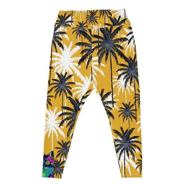 "Cat Lovers" Collection - Palms and Cat Print Plus Size Leggings ZKoriginal