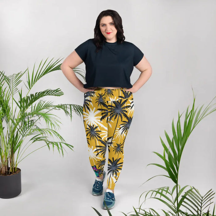 "Cat Lovers" Collection - Palms and Cat Print Plus Size Leggings ZKoriginal