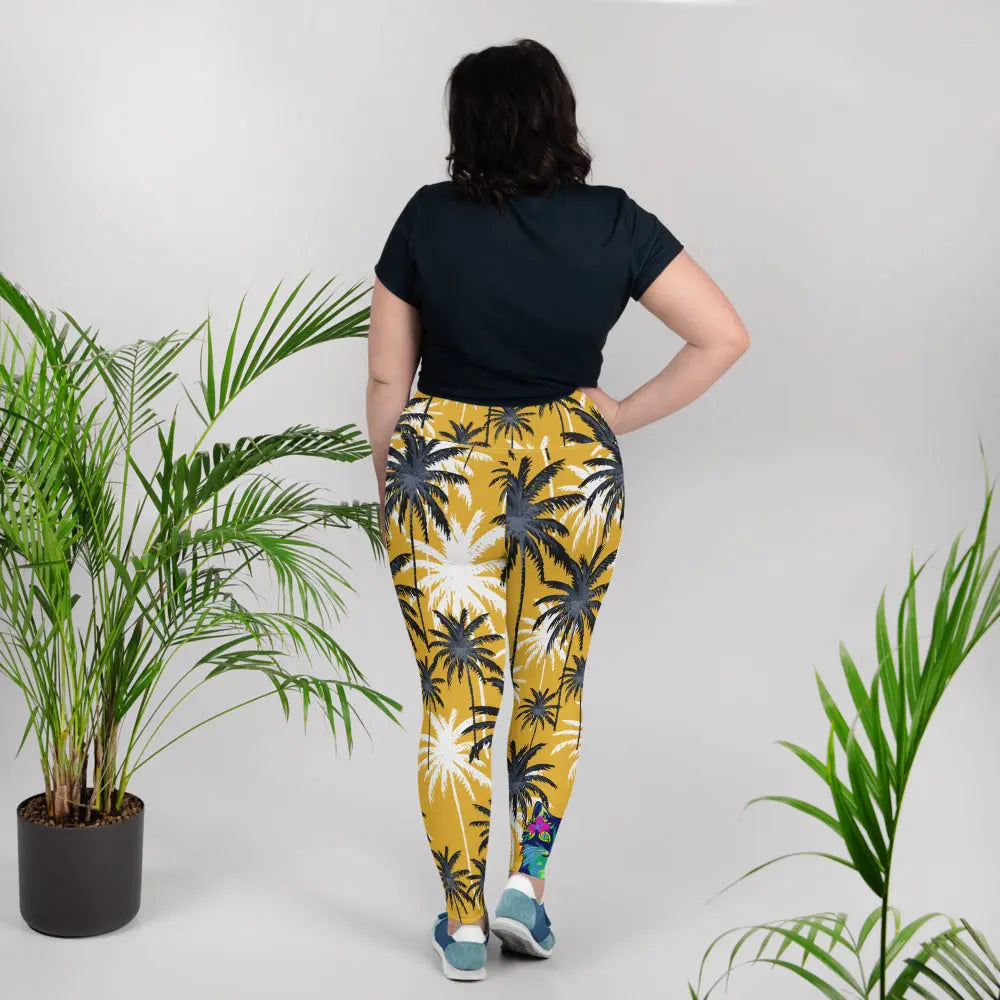 "Cat Lovers" Collection - Palms and Cat Print Plus Size Leggings ZKoriginal